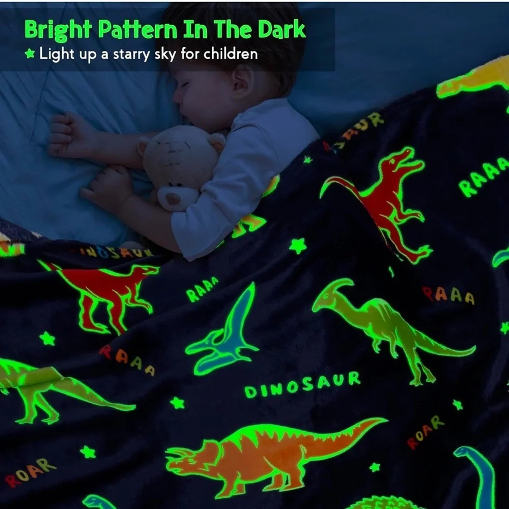 Glow in The Dark dinosaur Blanket throw 50x60